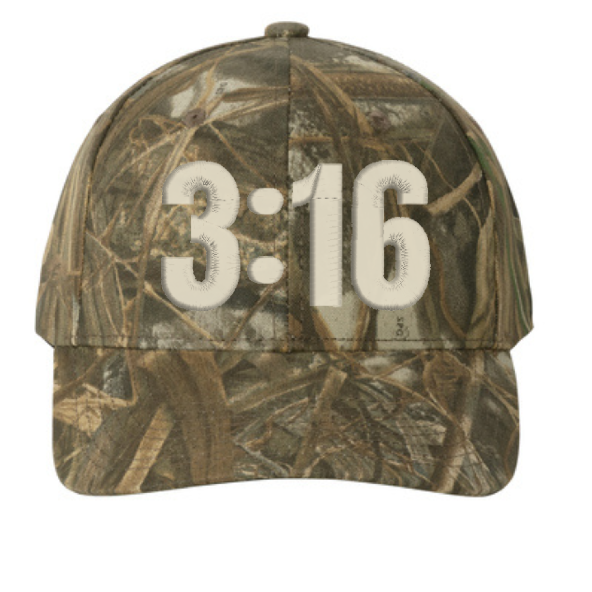 Christian Camo hat with 3:16 on the front panel.