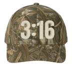 Christian Camo hat with 3:16 on the front panel.