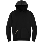 Front view of a black Christian hoodie with 3:16 printed on the back and Rise Stronger on the front pocket.