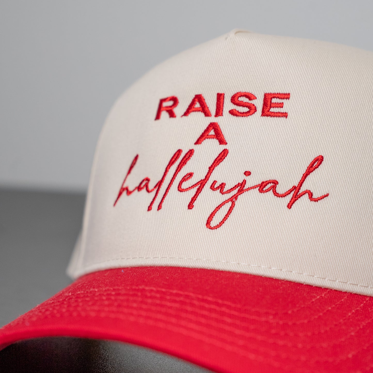 Interior view of Raise a Hallelujah cap revealing breathable cotton lining and sewn tags  