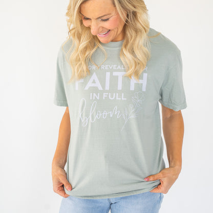 Front view of the Victory Revealed women's Christian tee in white fabric  