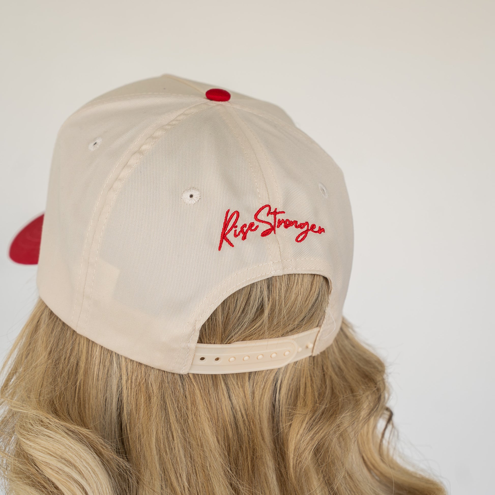 Side view of structured Raise a Hallelujah hat highlighting contrast stitching and fabric texture  