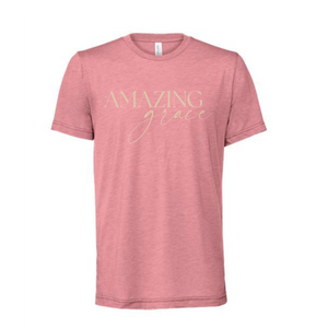 Orchid colored Bella + Canvas t-shirt with 'Amazing Grace' text 