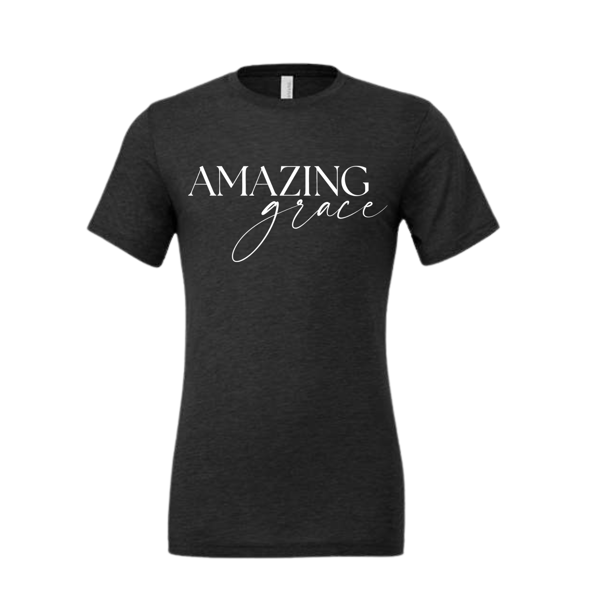 Dark grey Christian t-shirt with 'Amazing Grace' text