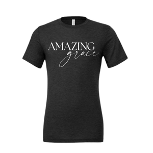 Dark grey Christian t-shirt with 'Amazing Grace' text
