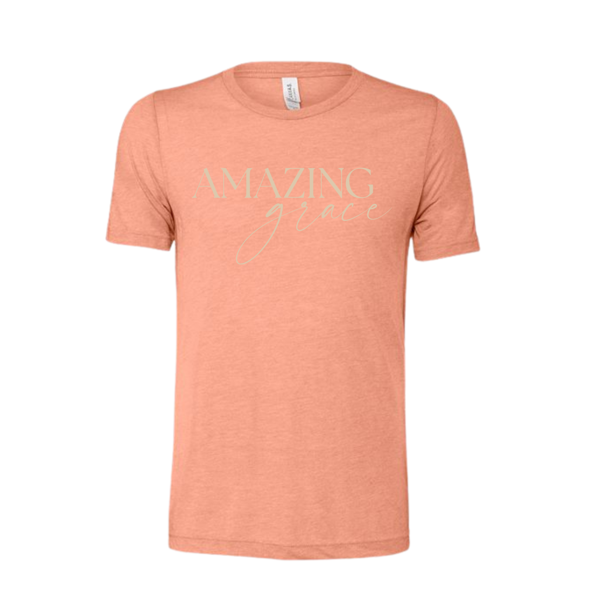 Sunset colored Christian t-shirt with 'Amazing Grace' on the front.