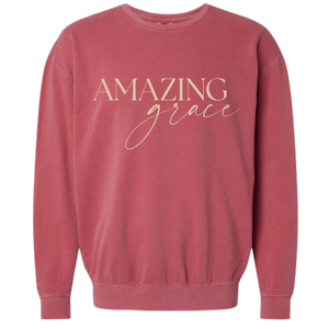 Amazing Grace crew with a crimson and cream color combination