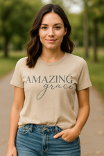 Bella + Canvas Amazing Grace tee in tan – Christian women’s Tshirt