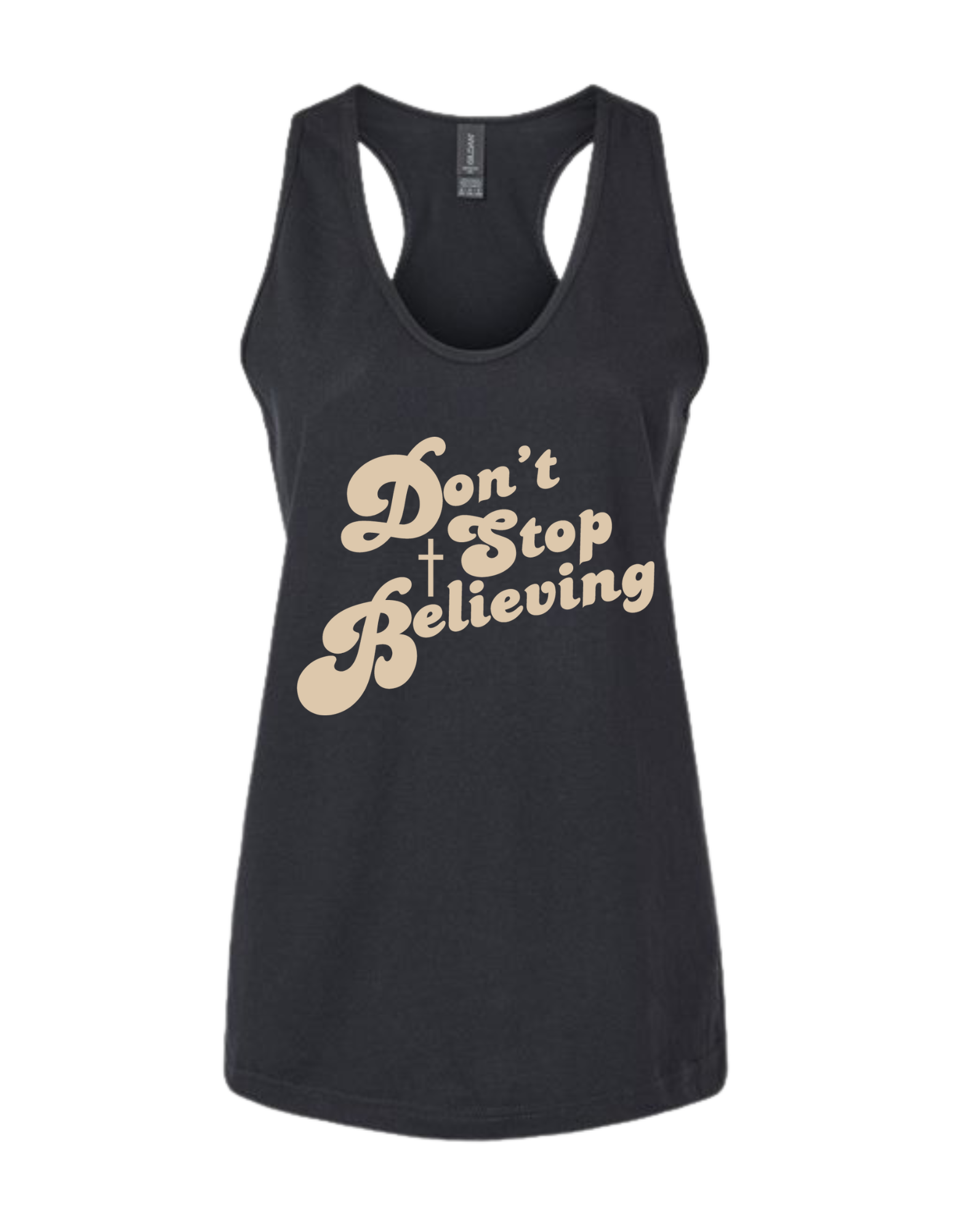 Black Rise Stronger 'Don’t Stop Believing' Christian women’s racerback tank