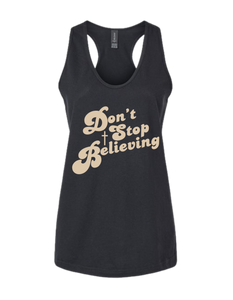 Black Rise Stronger 'Don’t Stop Believing' Christian women’s racerback tank