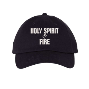 Blue Christian cap with 'HOLY SPIRIT & FIRE' text the front panel.