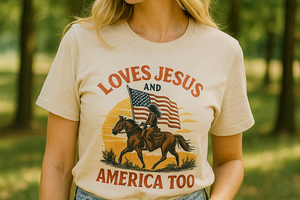 Loves Jesus and America Too unisex Christian t-shirt