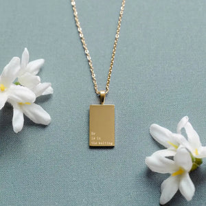 Faith-based gold necklace with engraved message – He Is in the Waiting