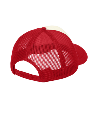 Red mesh cap with white front panel.