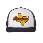 Black and white trucker hat with 'Revival Starts Here' overlaying the state of Texas