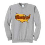 Athletic Grey Revival Starts Here USA crewneck sweatshirt from Rise Stronger & Co.  