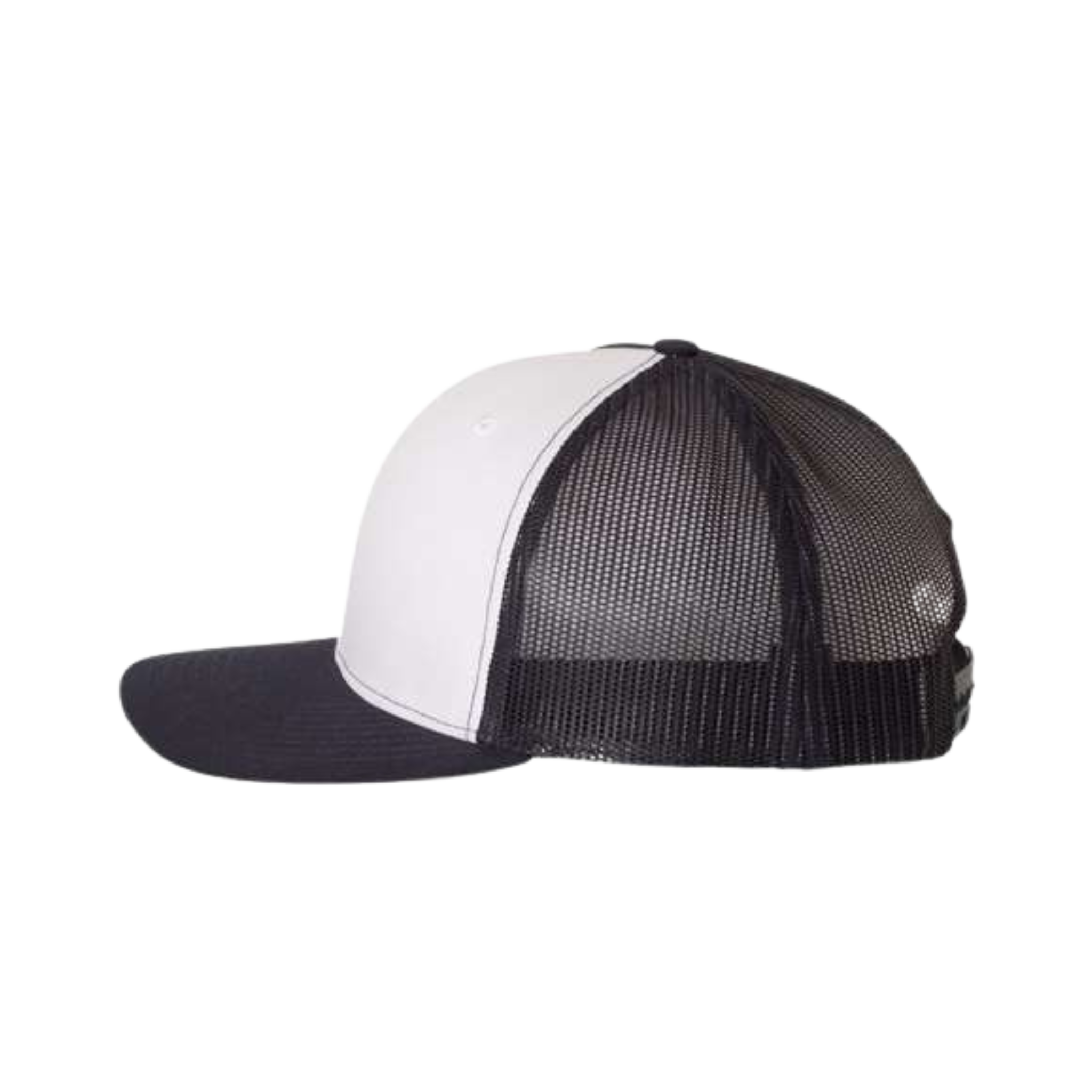 Side view of a  navy and white Christian trucker hat with Revival Starts Here overlaying a map of the USA