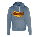 Revival Starts Here text over an image of the USA on a steel blue hoodie