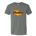 Gray Christian t-shirt with a graphic of the United States and 'Revival Starts Here' text.