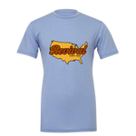 Heather Blue tshirt with Revival Starts Here overlaying the USA