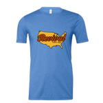 Heather Columbia Blue Christian t-shirt with a graphic of the United States overlayed by 'Revival Starts Here' text.