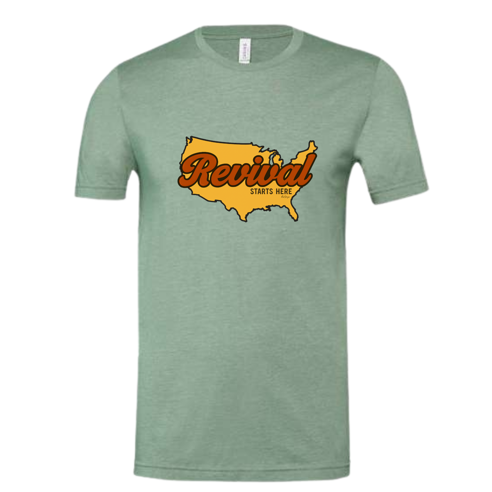 Revival Starts Here Christian tee in Heather Sage