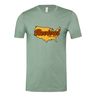 Revival Starts Here Christian tee in Heather Sage