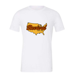 Classic white Christian tee with Revival Starts Here overlaying the USA