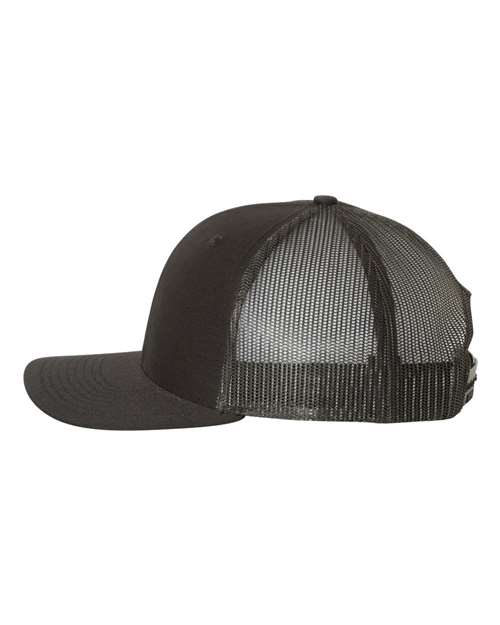 Sideview of a black Richardson 112 trucker cap