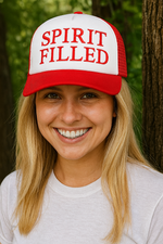 “Faith-based hat with bold embroidered Spirit Filled message”
