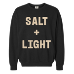 Black 'SALT + LIGHT' crewneck sweatshirt.