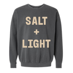 Dark grey 'SALT + LIGHT' crewneck sweatshirt.