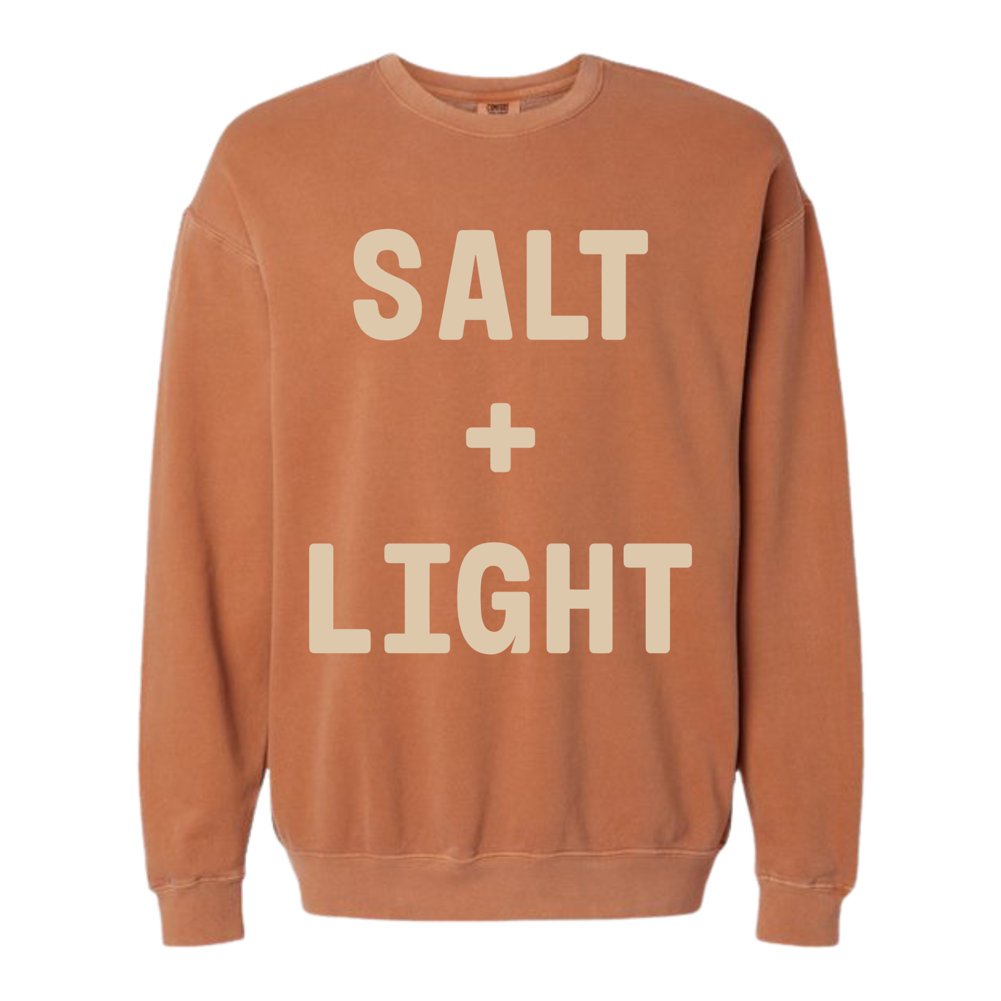 Yam colored 'SALT + LIGHT' crewneck sweatshirt.