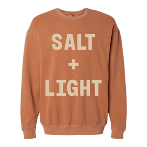Yam colored 'SALT + LIGHT' crewneck sweatshirt.