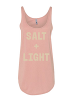 Desert pink Christian tank top with 'SALT + LIGHT' text.