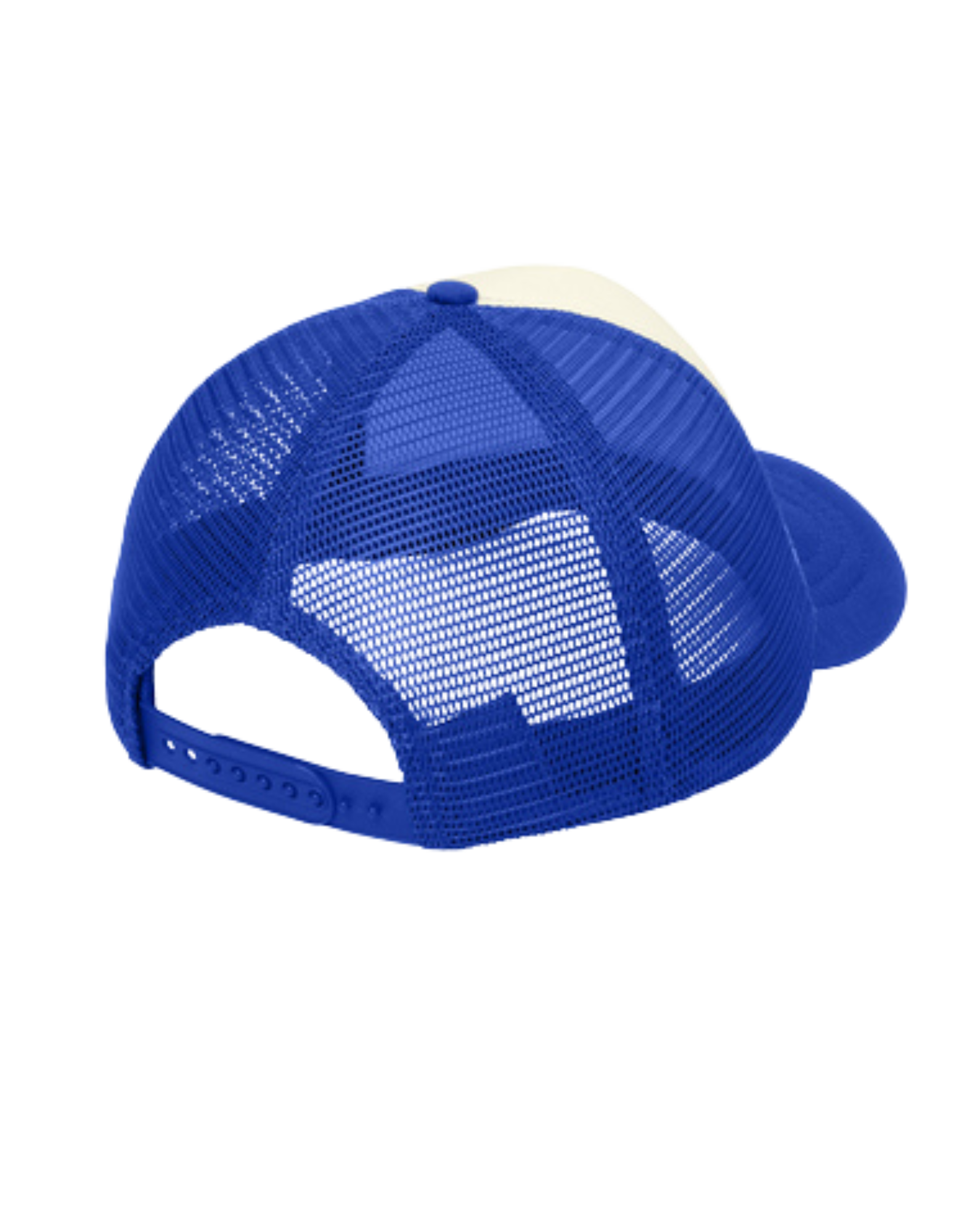 Blue mesh cap with white brim on a white background
