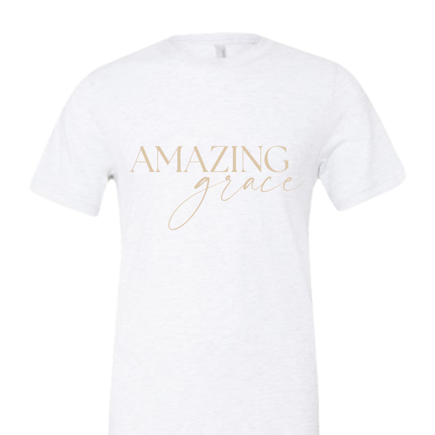 White Christian t-shirt with 'Amazing Grace' printed in gold.