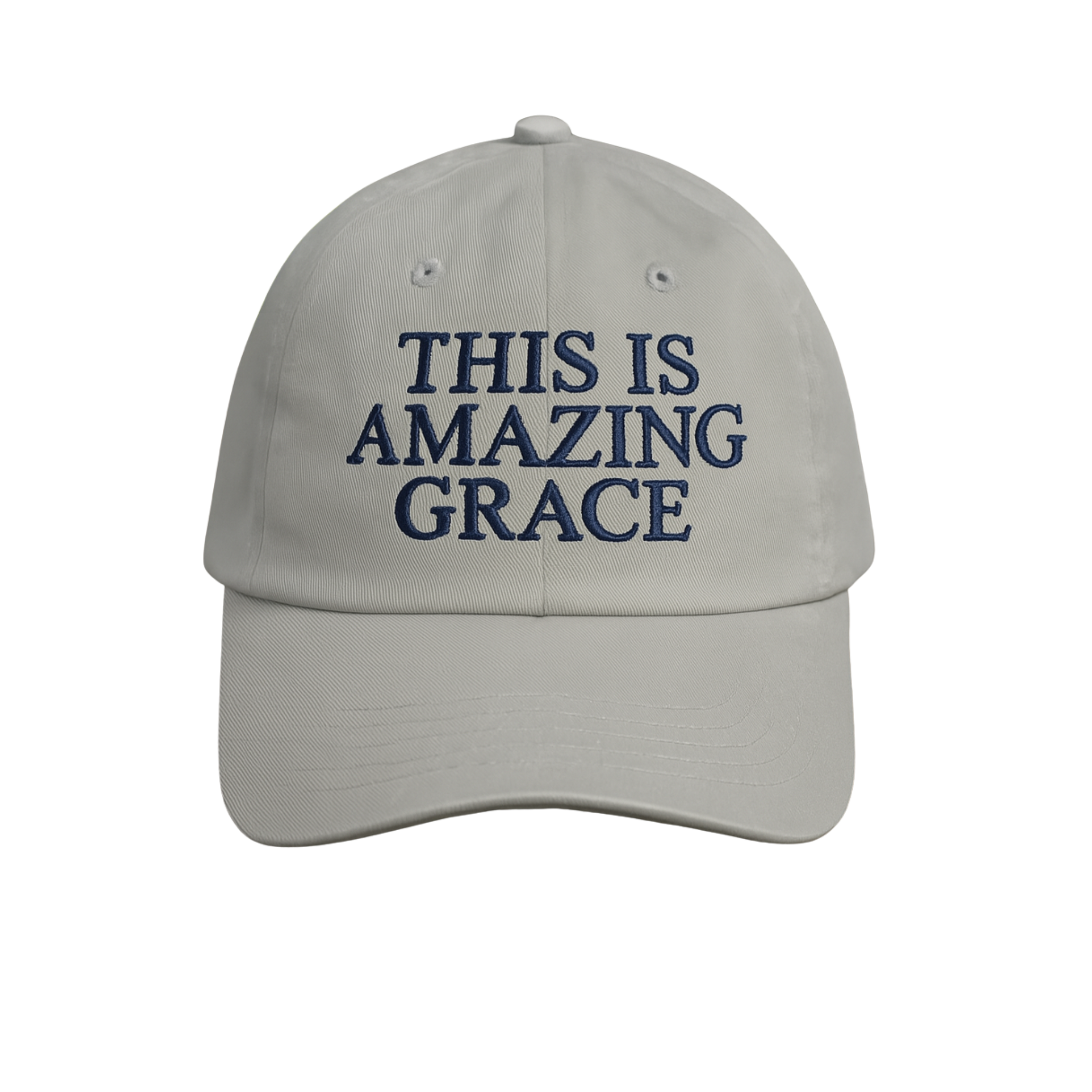 Grey Christian cap with THIS IS AMAZING GRACE embroidered on the front.