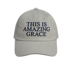 Grey Christian cap with THIS IS AMAZING GRACE embroidered on the front.