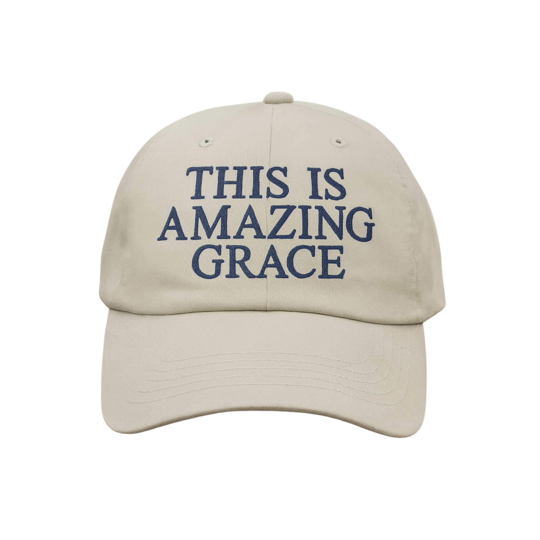 Tan Christian cap with 'THIS IS AMAZING GRACE' text.