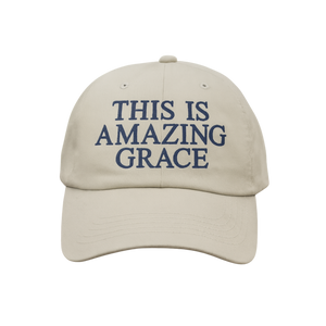 Tan Christian cap with 'THIS IS AMAZING GRACE' text.